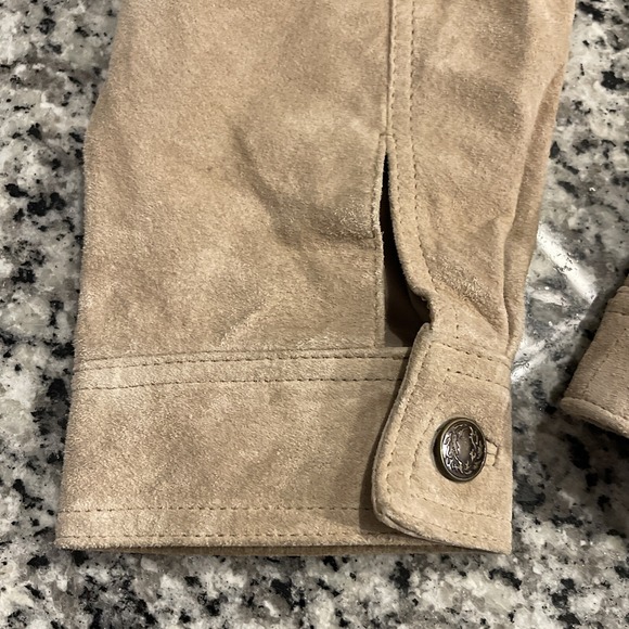 BRANDON THOMAS Flower Embroidered Beige Tan‎ Suede Leather Jacket Blazer XL #G14 - Picture 9 of 14